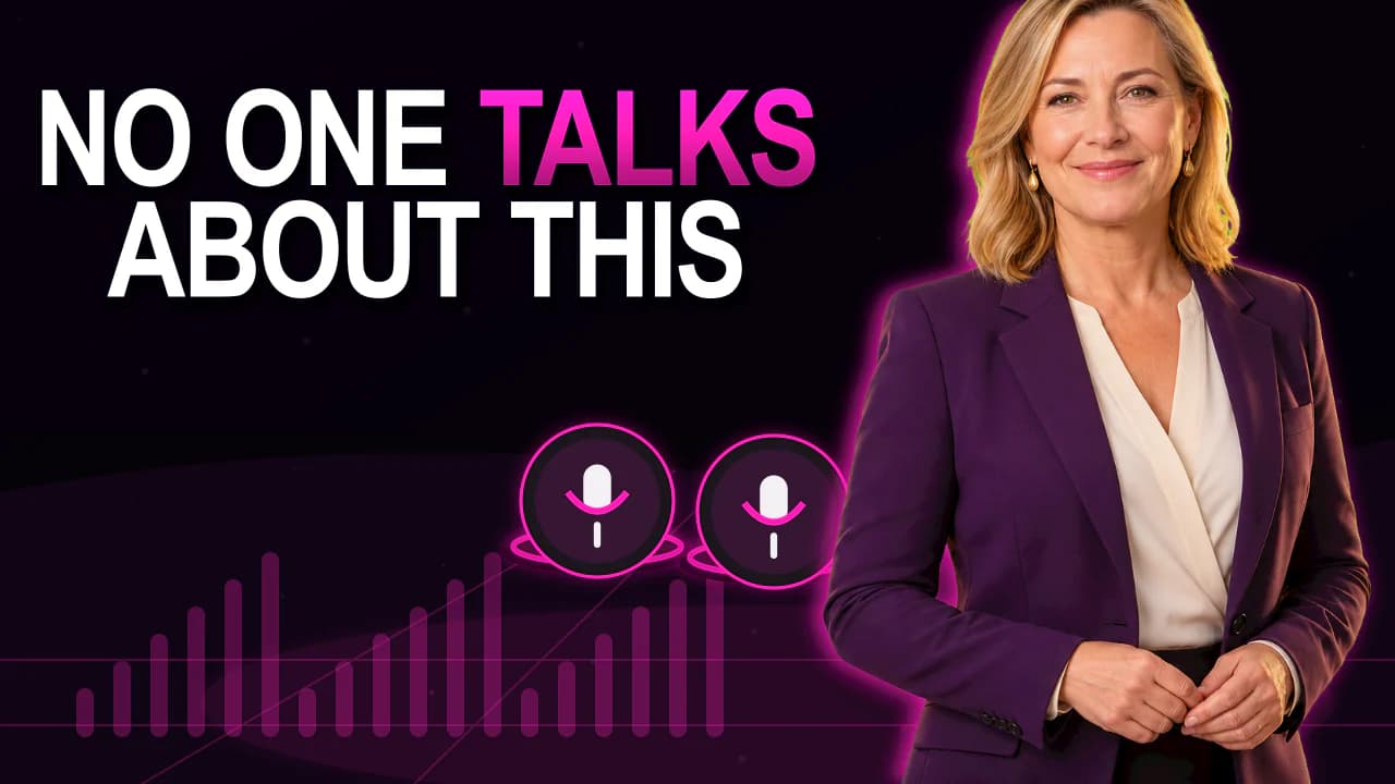 Podcast thumbnail with a woman, two microphone symbols and the sample text “No one talks about this”